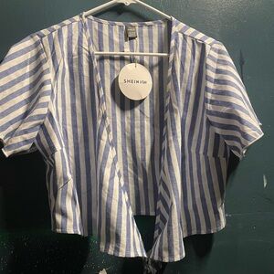 SHEIN Blue and White Striped Shirt